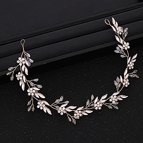 Hochzeits-Kopfbedeckungen Trendy Hochzeits-Tiara Goldene Blumen Blätter Kristall Stirnband Braut Hochzeit Haarschmuck Stirnband Hochzeit Kopfbedeckung Hochzeit Haarschmuck von Generic