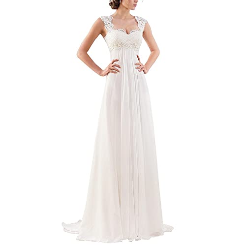 Hochzeitskleider für Weiße Plus -Größe Lang Ärmellose Chiffon -Spitzenbrautkleid mit Zug Weiß Plus 50, Weiss, 44 von Generic