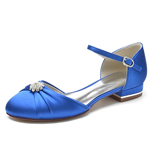 Hochzeitsschuhe Ballerinas Damenschuhe Flache Schuhe Bridal Runde Zehe Partei Abendschuhe 2.5Cm,Royal Blue,37 EU von Generic