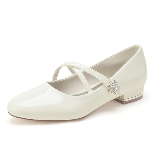 Hochzeitsschuhe Braut Flach Ballerina's Voor Dames Flache Schuhe 2.5Cm Damen Partei Flach Abendschuhe,Off White,43 EU von Generic