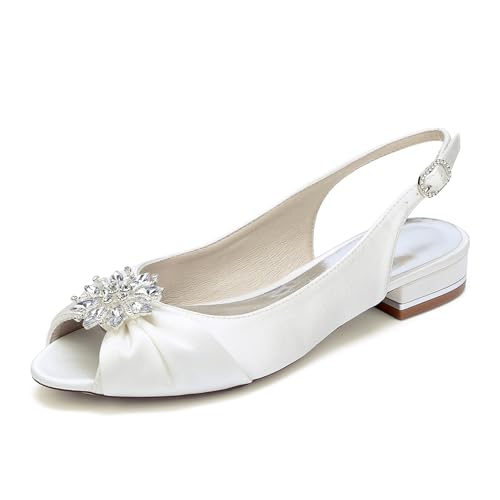 Hochzeitsschuhe Braut Flach Damen Sexy Peep Toe Flach Sandalen Ballerinas Brautschuhe 2.5Cm,Elfenbein,39 EU Hochzeitsschuhe Braut Flach Damen Sexy Peep Toe Flach Sandalen Ballerinas Brautschuhe 2.5Cm,Elfenbein,39 EU von Generic