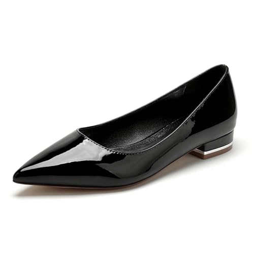 Hochzeitsschuhe Braut Spitzer Schuh Flats Damen Flache Ballerinas, Slip-On-Schuhe Mit Niedrigem Absatz Arbeitsschuhe 2.5Cm,Schwarz,41 EU von Generic