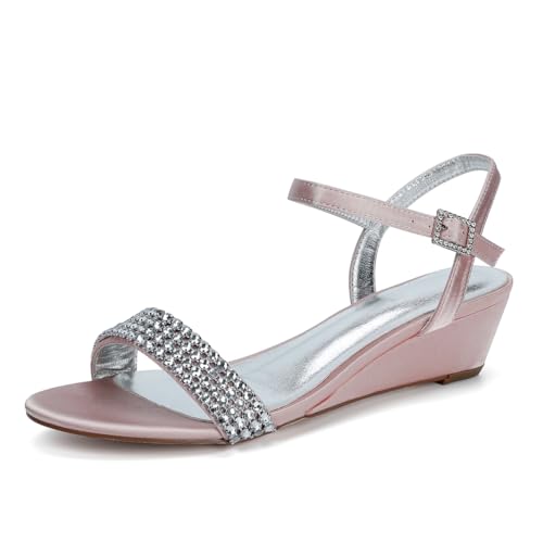 Hochzeitsschuhe Bridal Damen Keilsandalen Bridal Low Heel Elegante Heels 4Cm Für Formell Abendkleid Abschlussball Party Kleid,Bean Paste,40 EU von Generic