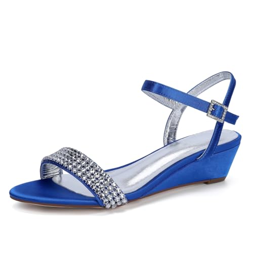 Hochzeitsschuhe Bridal Damen Keilsandalen Bridal Low Heel Elegante Heels 4Cm Für Formell Abendkleid Abschlussball Party Kleid,Blau,41 EU von Generic