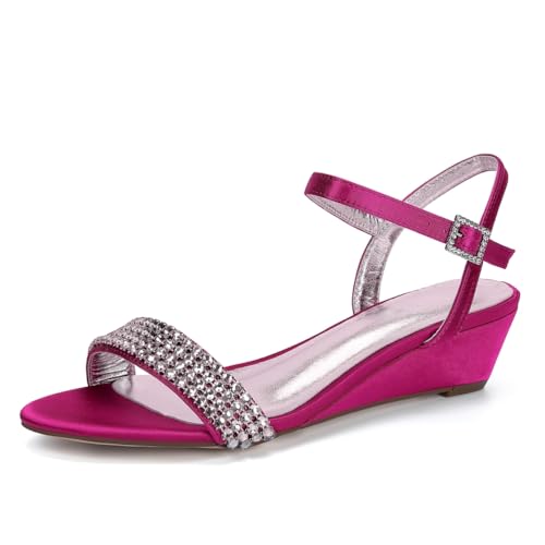 Hochzeitsschuhe Bridal Damen Keilsandalen Bridal Low Heel Elegante Heels 4Cm Für Formell Abendkleid Abschlussball Party Kleid,Rose red,39 EU von Generic
