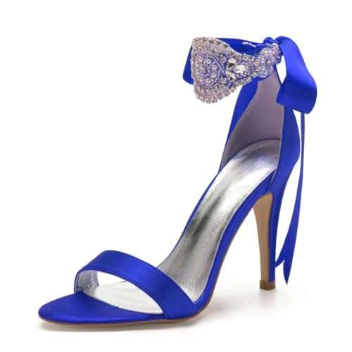 Hochzeitsschuhe Bridal Damen Peeptoes High Heels Bridal Stiletto Sandale Satin Partei Abendschuhe 10.5Cm,Blau,40 EU von Generic