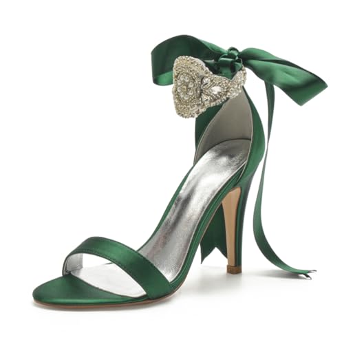 Hochzeitsschuhe Bridal Damen Peeptoes High Heels Bridal Stiletto Sandale Satin Partei Abendschuhe 10.5Cm,Dark Green,37 EU von Generic