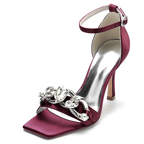 Hochzeitsschuhe Damen Absatz Absatz Offene Zehenkappe Stiletto Sandals 9.5 cm Bridal Prom Party Dress Absätze,Wine red,41 EU Hochzeitsschuhe Damen Absatz Absatz Offene Zehenkappe Stiletto Sandals 9.5 cm Bridal Prom Party Dress Absätze,Wine red,41 EU von Generic