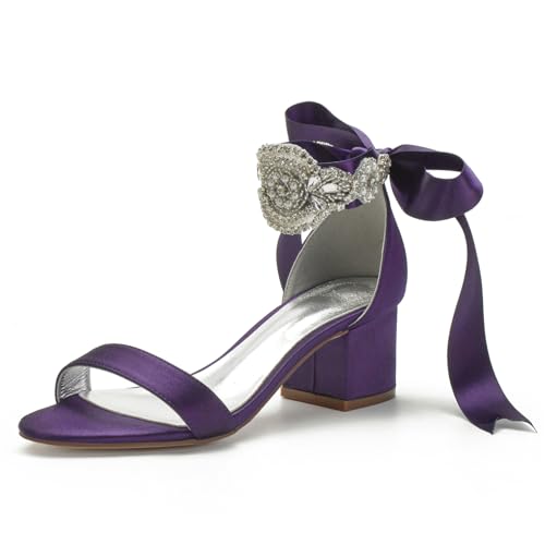 Hochzeitsschuhe Damen Absatz Bequeme Sandalen Sommerschuhe Bridal Eleganter Klassischer Blockabsatz Schuhe 5.5Cm,Dark Purple,39 EU von Generic