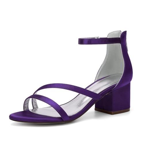 Hochzeitsschuhe Damen Absatz Blockabsatz Sommer Bridal Peeptoes Low Heels 5.5Cm Brautschuhe,Dark Purple,39 EU von Generic