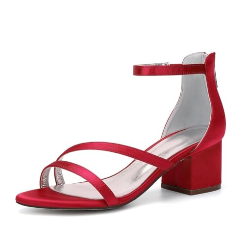 Hochzeitsschuhe Damen Absatz Blockabsatz Sommer Bridal Peeptoes Low Heels 5.5Cm Brautschuhe,Rot,36 EU von Generic