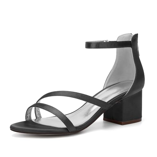 Hochzeitsschuhe Damen Absatz Blockabsatz Sommer Bridal Peeptoes Low Heels 5.5Cm Brautschuhe,Schwarz,43 EU von Generic