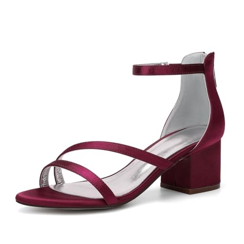 Hochzeitsschuhe Damen Absatz Blockabsatz Sommer Bridal Peeptoes Low Heels 5.5Cm Brautschuhe,Wine red,42 EU von Generic