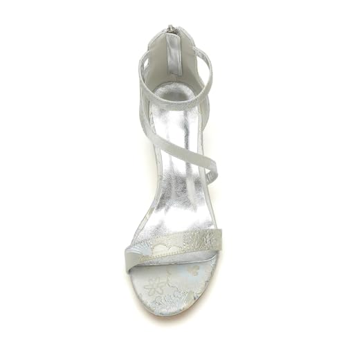 Hochzeitsschuhe Damen Absatz Sandalen Bridal Open Toe Chunky Heel Kleid Pumps Sandalen 5.5Cm,Silber,36 EU von Generic