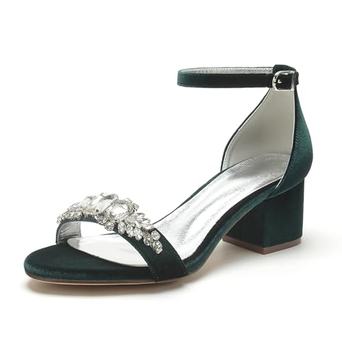 Hochzeitsschuhe Damen Absatz Sandalen Peep Toe Bridal Chunky Abschlussball Party Kleid Pumps 5.5Cm,Dark Green,43 EU von Generic