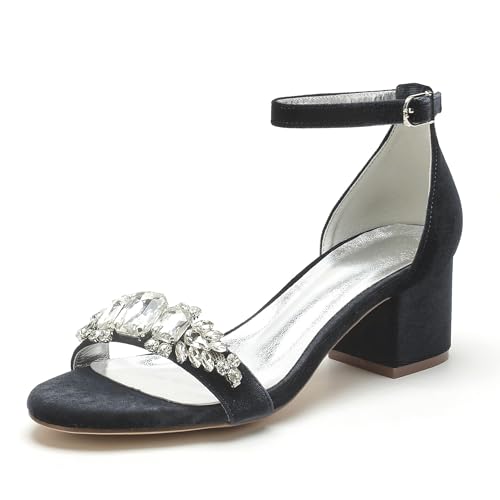 Hochzeitsschuhe Damen Absatz Sandalen Peep Toe Bridal Chunky Abschlussball Party Kleid Pumps 5.5Cm,Schwarz,39 EU von Generic