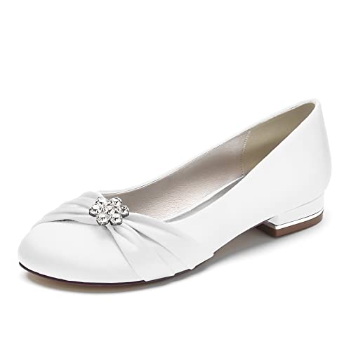 Hochzeitsschuhe Damen Ballerina Bequemer Satin Flacher Absatz Brautschuhe 2.5Cm Damen Flach Slip-On Partei Abendschuhe,Weiß,41 EU Hochzeitsschuhe Damen Ballerina Bequemer Satin Flacher Absatz Brautschuhe 2.5Cm Damen Flach Slip-On Partei Abendschuhe,Weiß,41 EU von Generic