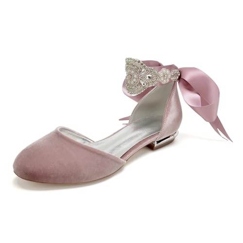 Hochzeitsschuhe Damen Bridal Flach Runde Zehe Sommer Elegant Flache Strass Brautschuhe Flach 1.5Cm,Rosa,39 EU Hochzeitsschuhe Damen Bridal Flach Runde Zehe Sommer Elegant Flache Strass Brautschuhe Flach 1.5Cm,Rosa,39 EU von Generic