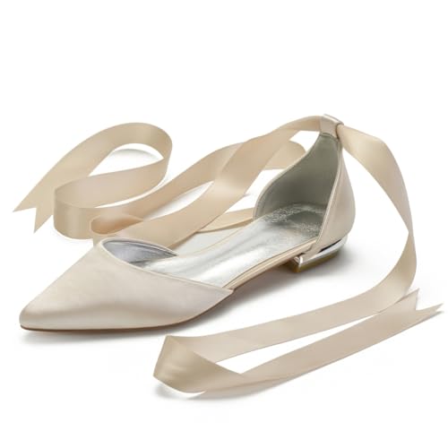 Hochzeitsschuhe Damen Bridal Flache Satin Pointed Toe Hochzeit Bridal Party Abendschuhe Flats Brautschuhe 2Cm,Champagne,40 EU Hochzeitsschuhe Damen Bridal Flache Satin Pointed Toe Hochzeit Bridal Party Abendschuhe Flats Brautschuhe 2Cm,Champagne,40 EU von Generic