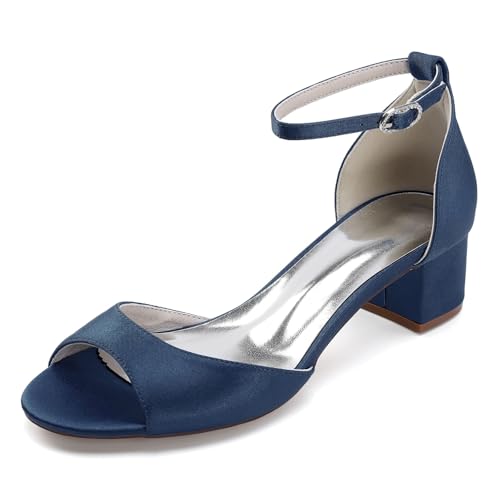 Hochzeitsschuhe Damen Bridal Low Heel Chunky Heel Peeptoes Abschlussball Party Kleid Pumps Sandalen 4.5CM,Dark Blue,38 EU Hochzeitsschuhe Damen Bridal Low Heel Chunky Heel Peeptoes Abschlussball Party Kleid Pumps Sandalen 4.5CM,Dark Blue,38 EU von Generic
