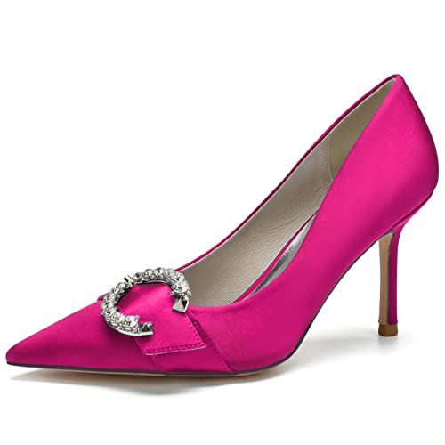 Hochzeitsschuhe Damen Bridal Stiletto High Heels Abschlussball Party Kleid Pumps 8.5Cm Stilettoschuhe,Rose red,42 EU von Generic