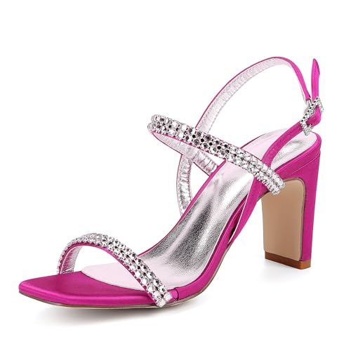 Hochzeitsschuhe Damen Chunky Heel Sandalen Eleganter Blockabsatz High Heels, Sommer Bridal Absatz Schuhe 8Cm,Rose red,39 EU von Generic