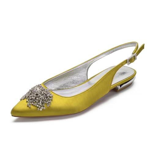 Hochzeitsschuhe Damen Flach Bridal Pointed Toe Slingback Prom Party Dress Flach Sandals 2Cm,Gelb,41 EU von Generic
