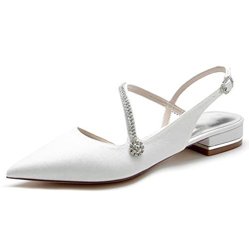 Hochzeitsschuhe Damen Flach Bridal Pointy Toe Dress Prom Slip-On Flats2.5Cm,Weiß,40 EU von Generic