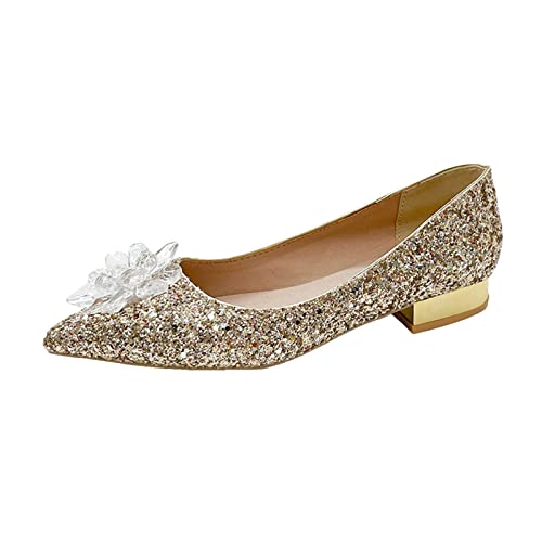 Hochzeitsschuhe Damen Flach - Party Schuhe Glitzer Strass Brautschuhe Spitz Abendschuhe Elegant Kleid Schuhe Slip-On Einzelne Schuhe Geschlossen Prinzessin Schuhe Bequem Schlupfschuhe von Generic