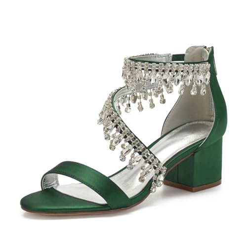 Hochzeitsschuhe Damen High Hat Schuhe Offener Spitze Bridal Chunky Satin Low Sandalen Ball Abend Party Schuhe 5.5Cm,Dark Green,38 EU von Generic
