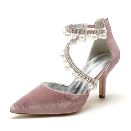 Hochzeitsschuhe Damen High Heel Spitze Zehen Abendschuhe Stiletto High Heels Party Brautschuhe 8Cm,Rosa,36 EU von Generic