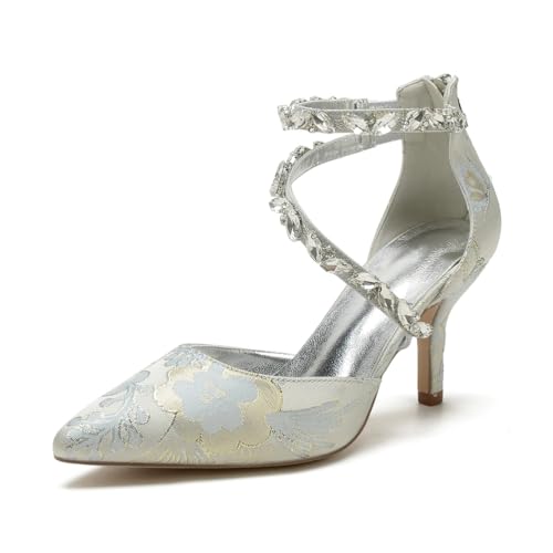 Hochzeitsschuhe Damen High Heels Brautschuhe Partei Abendschuhe Bridal Stiletto 8Cm,Silber,36 EU von Generic