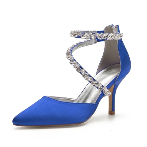 Hochzeitsschuhe Damen High Heels Pumps Bridal Pointed Toe Pumps Stiletto Heels Hochzeit Party Kleid Schuhe 8Cm Brautschuhe,Blau,37 EU von Generic