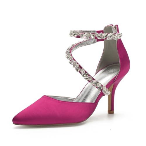 Hochzeitsschuhe Damen High Heels Pumps Bridal Pointed Toe Pumps Stiletto Heels Hochzeit Party Kleid Schuhe 8Cm Brautschuhe,Rose red,38 EU von Generic