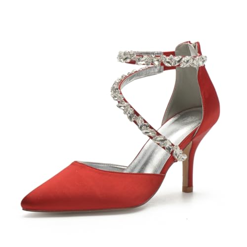 Hochzeitsschuhe Damen High Heels Pumps Bridal Pointed Toe Pumps Stiletto Heels Hochzeit Party Kleid Schuhe 8Cm Brautschuhe,Rot,42 EU von Generic