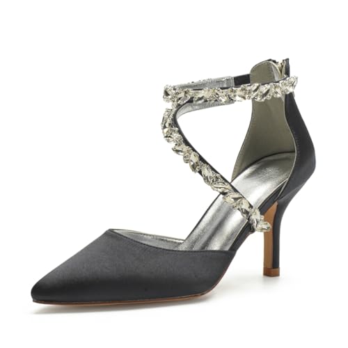 Hochzeitsschuhe Damen High Heels Pumps Bridal Pointed Toe Pumps Stiletto Heels Hochzeit Party Kleid Schuhe 8Cm Brautschuhe,Schwarz,36 EU von Generic