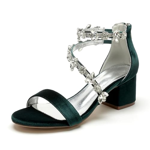 Hochzeitsschuhe Damen High Heels Sandalen Bridal Chunky Heel Peeptoes Sexy High Heel 5.5Cm,Dark Green,40 EU Hochzeitsschuhe Damen High Heels Sandalen Bridal Chunky Heel Peeptoes Sexy High Heel 5.5Cm,Dark Green,40 EU von Generic