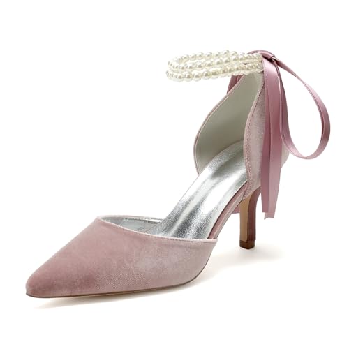 Hochzeitsschuhe Damen High High Bridal Pointed Toe Pumps 8Cm Absätze Kleid Stiletto High Heels,Rosa,40 EU von Generic