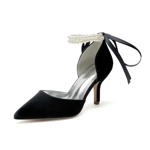 Hochzeitsschuhe Damen High High Bridal Pointed Toe Pumps 8Cm Absätze Kleid Stiletto High Heels,Schwarz,43 EU von Generic