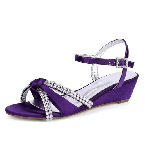 Hochzeitsschuhe Damen Keil Peeptoes Keilsandalen Bridal Sommerschuhe Pumps Damen Schuhe 4Cm,Dark Purple,43 EU von Generic