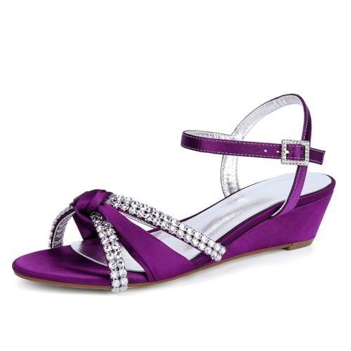 Hochzeitsschuhe Damen Keil Peeptoes Keilsandalen Bridal Sommerschuhe Pumps Damen Schuhe 4Cm,Lila,38 EU von Generic