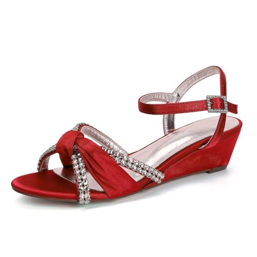 Hochzeitsschuhe Damen Keil Peeptoes Keilsandalen Bridal Sommerschuhe Pumps Damen Schuhe 4Cm,Rot,37 EU von Generic