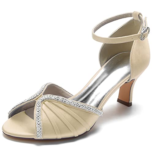 Hochzeitsschuhe Damen Low Heel Pumps Sandalen Bridal Peeptoe Kitten High Heels Low Abendschuhe 6.5Cm,Champagne,39 EU Hochzeitsschuhe Damen Low Heel Pumps Sandalen Bridal Peeptoe Kitten High Heels Low Abendschuhe 6.5Cm,Champagne,39 EU von Generic
