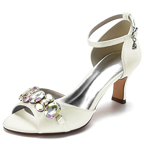 Hochzeitsschuhe Damen Peep Toe Heels Schuhe Low Heels Brautschuhe Satin Kitten Heels6.5Cm,Elfenbein,38 EU Hochzeitsschuhe Damen Peep Toe Heels Schuhe Low Heels Brautschuhe Satin Kitten Heels6.5Cm,Elfenbein,38 EU von Generic
