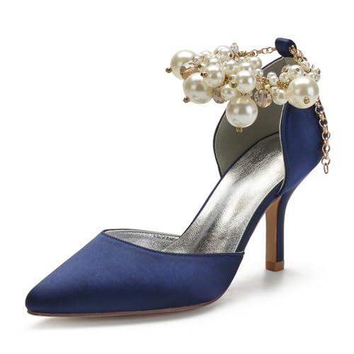 Hochzeitsschuhe Damen Pointed Toe Bridal Stiletto Heel High Perlen Heel Schuhe Abschlussball Abend Formale Party Schuhe 8Cm,Dark Blue,38 EU Hochzeitsschuhe Damen Pointed Toe Bridal Stiletto Heel High Perlen Heel Schuhe Abschlussball Abend Formale Party Schuhe 8Cm,Dark Blue,38 EU von Generic