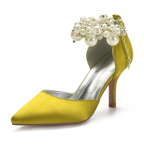 Hochzeitsschuhe Damen Pointed Toe Bridal Stiletto Heel High Perlen Heel Schuhe Abschlussball Abend Formale Party Schuhe 8Cm,Gelb,42 EU Hochzeitsschuhe Damen Pointed Toe Bridal Stiletto Heel High Perlen Heel Schuhe Abschlussball Abend Formale Party Schuhe 8Cm,Gelb,42 EU von Generic