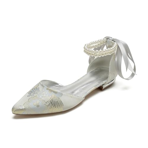 Hochzeitsschuhe Damen Pointed Toe Hochzeit Party Abendschuhe Flach Brautschuhe 1.5Cm Damen Flach,Silber,40 EU von Generic