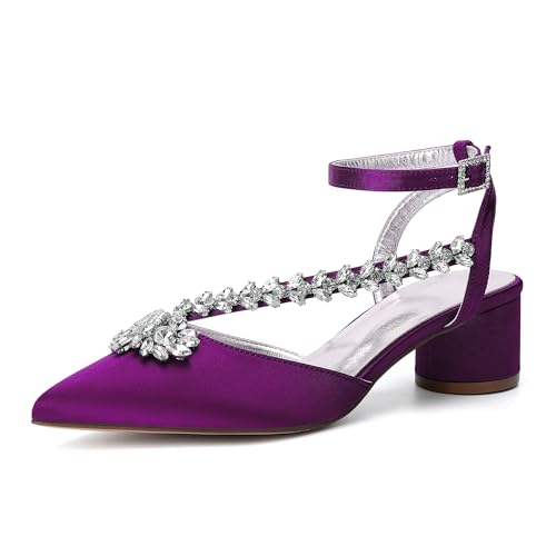 Hochzeitsschuhe Damen Pumps Bridal Pointed Toe Stämmiger Absatz Absatzschuhe 6Cm Slingback Partei Abendschuhe,Lila,40 EU von Generic