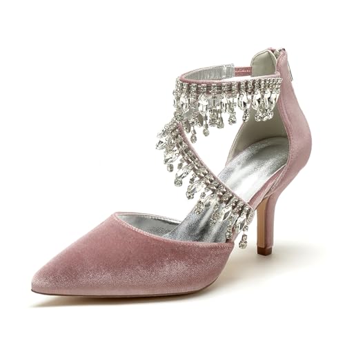 Hochzeitsschuhe Damen Pumps Bridal Pointed Toe Stiletto Party Dress Heeled 8Cm,Rosa,40 EU von Generic