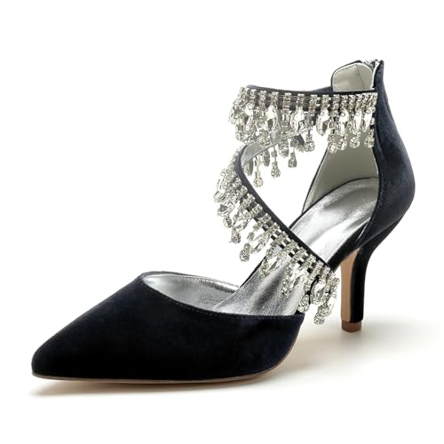 Hochzeitsschuhe Damen Pumps Bridal Pointed Toe Stiletto Party Dress Heeled 8Cm,Schwarz,41 EU von Generic